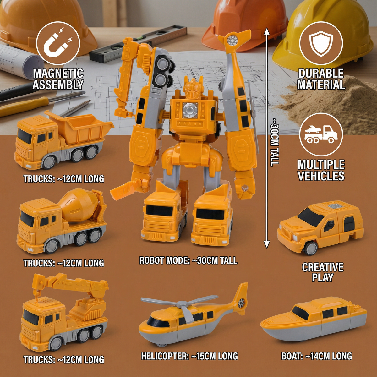 Magnetic Building Vehicles with Robot Transformation and Motor Skill Development