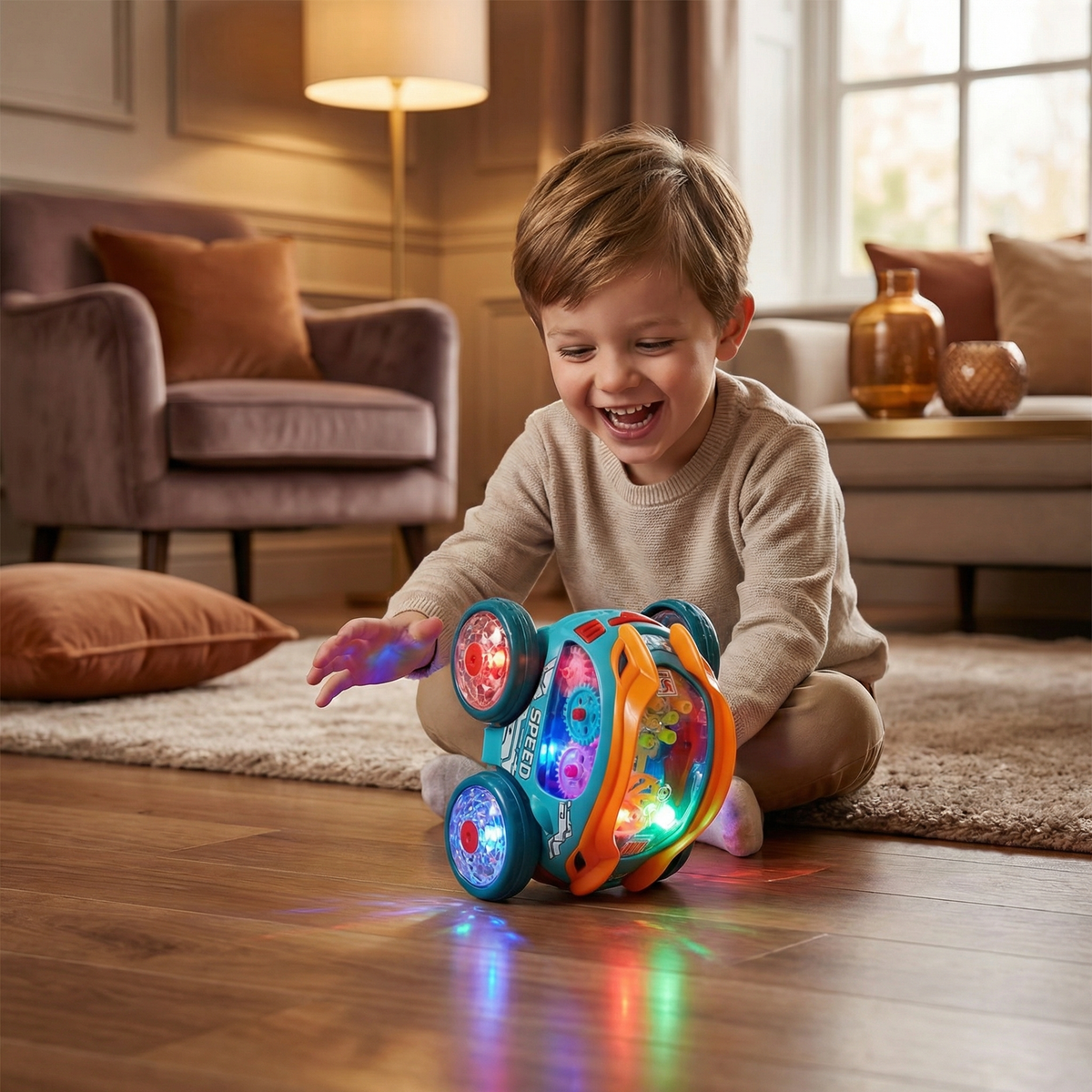 Flipping Stunt Car with Multi-Color LED Lights and Rechargeable Battery