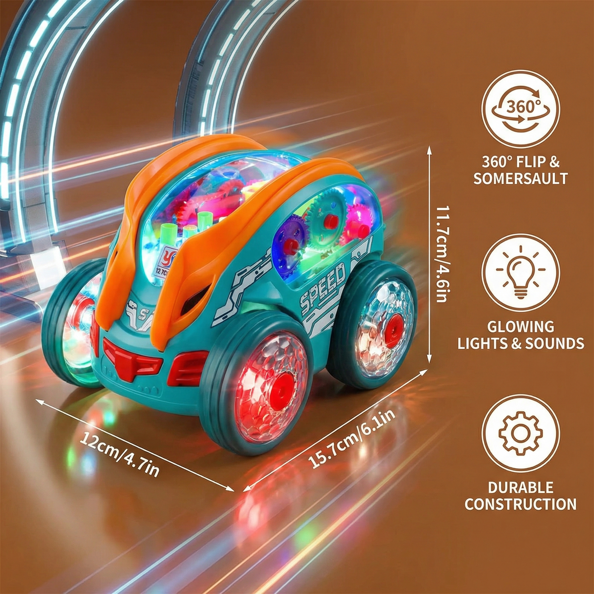 Flipping Stunt Car with Multi-Color LED Lights and Rechargeable Battery