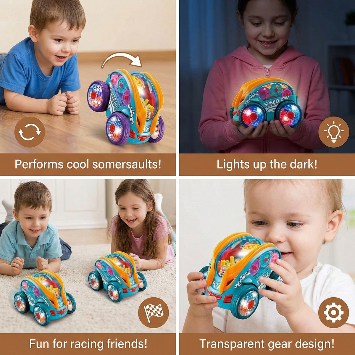 Flipping Stunt Car with Multi-Color LED Lights and Rechargeable Battery