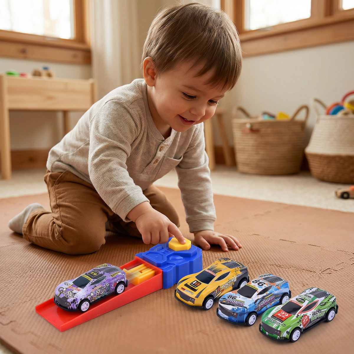 Die Cast Race Cars with Spring Catapult Launcher and Gift Box