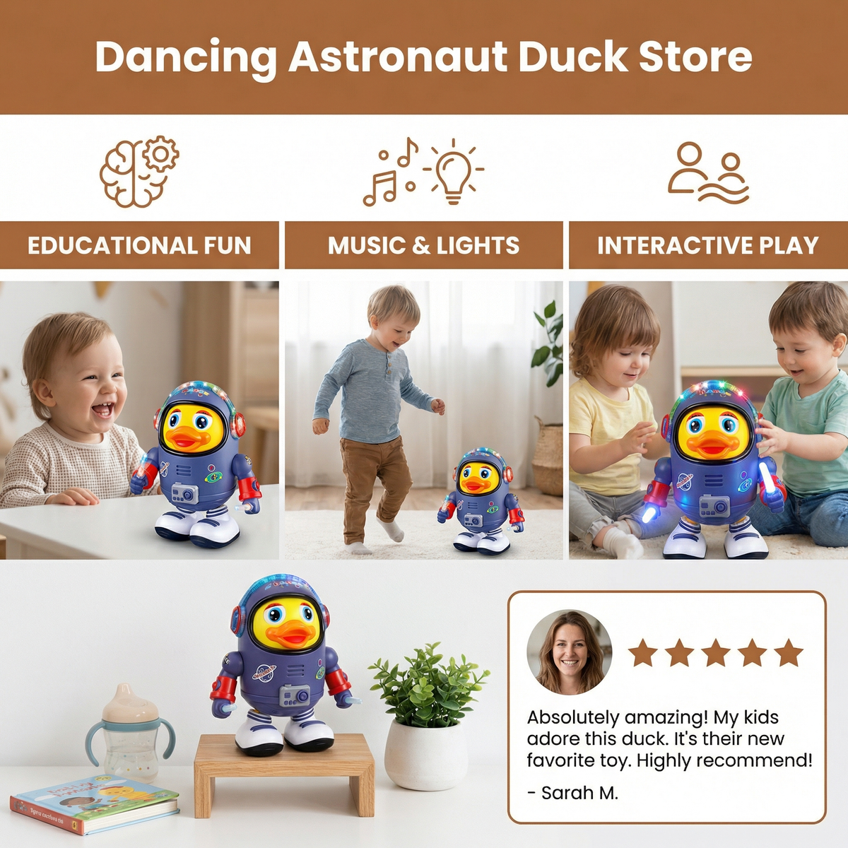 Musical Dancing Duck Toy with Astronaut Suit and Built-In Speaker