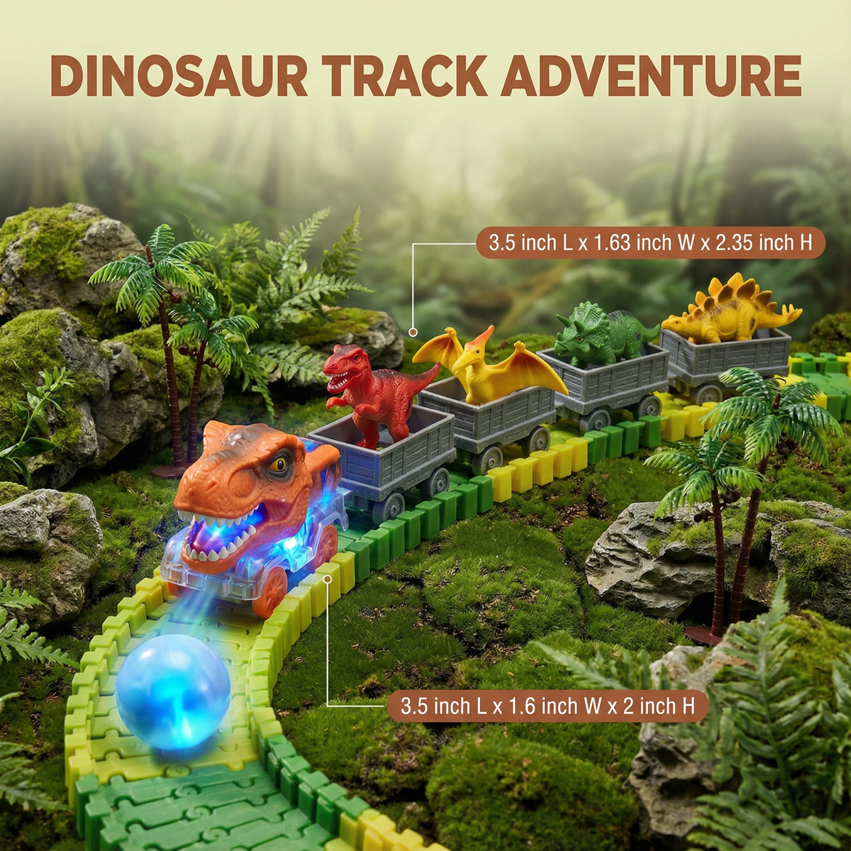 Flexible Track Set with Glowing LED Train and Dinosaur Figures