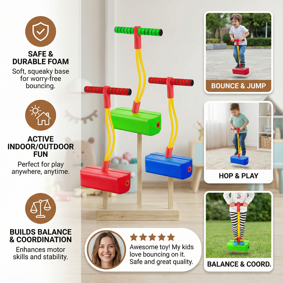 Foam Pogo Jumper with Grip Handle and Non-Slip Footpad for Kids
