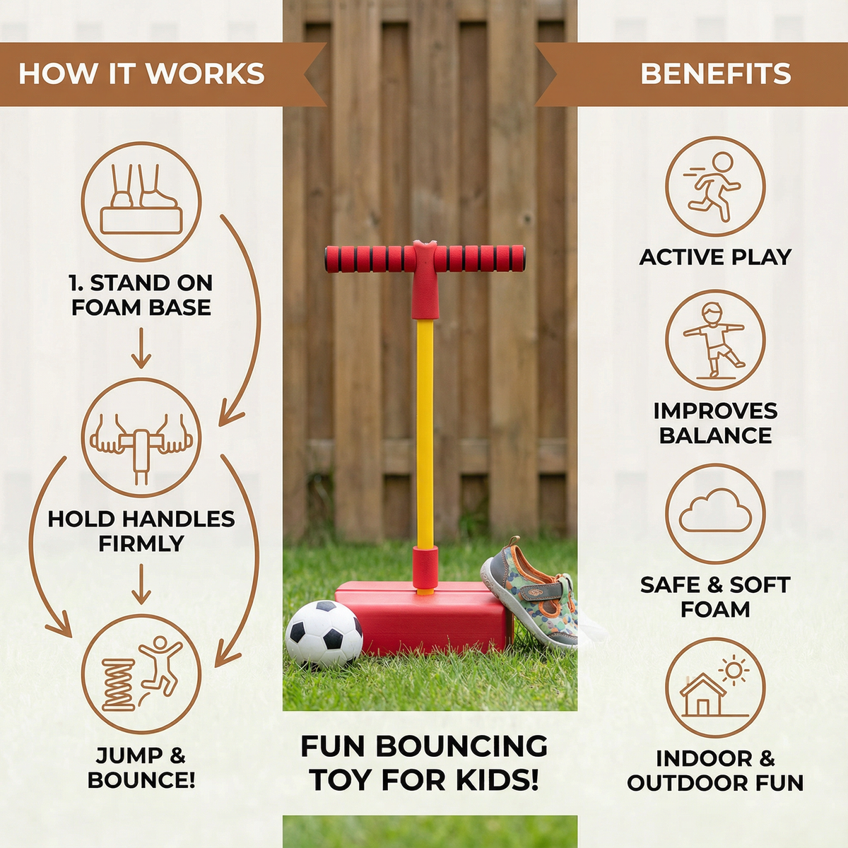 Foam Pogo Jumper with Grip Handle and Non-Slip Footpad for Kids