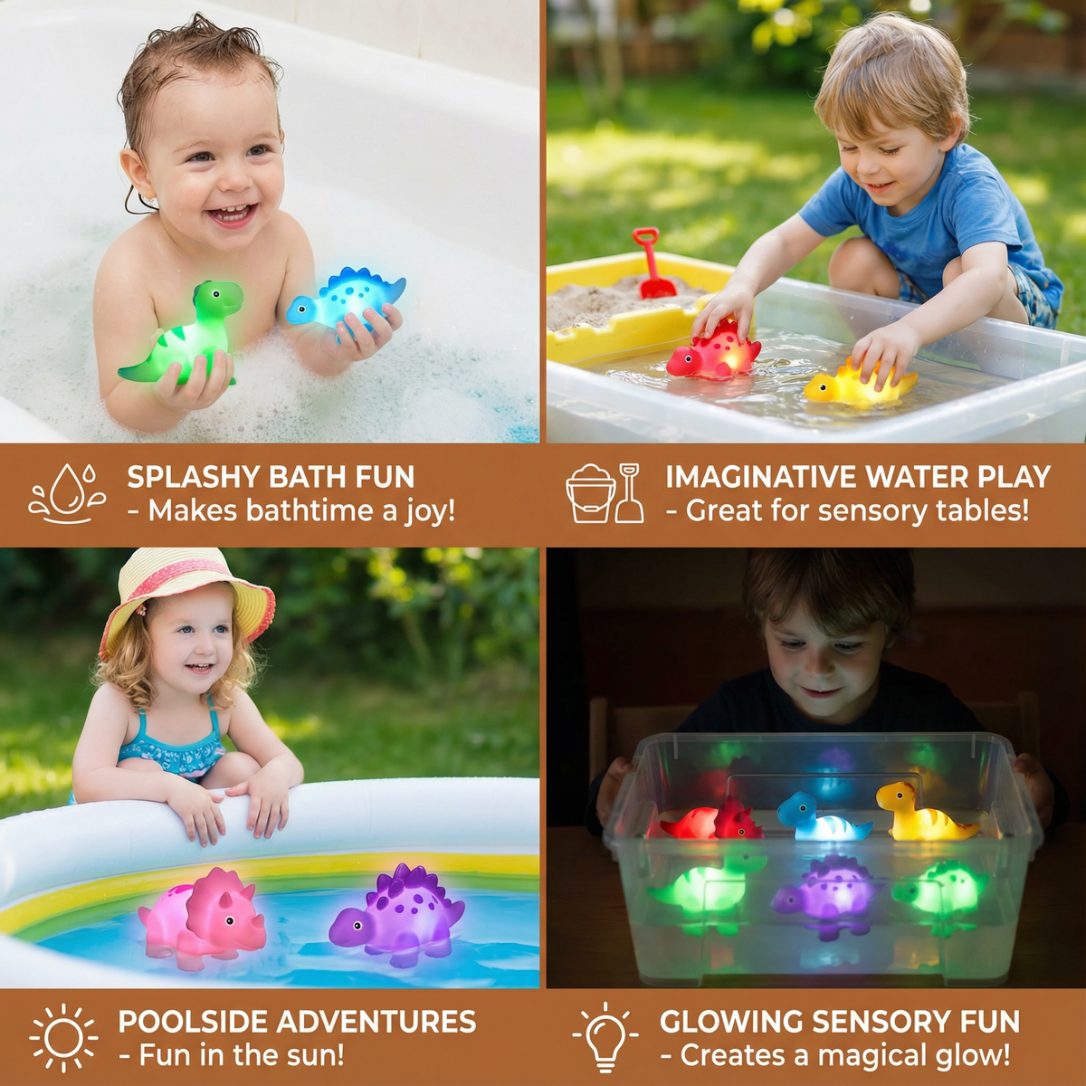 Color Changing Dinosaur Bath Toy with LED Light Show and Floating Design