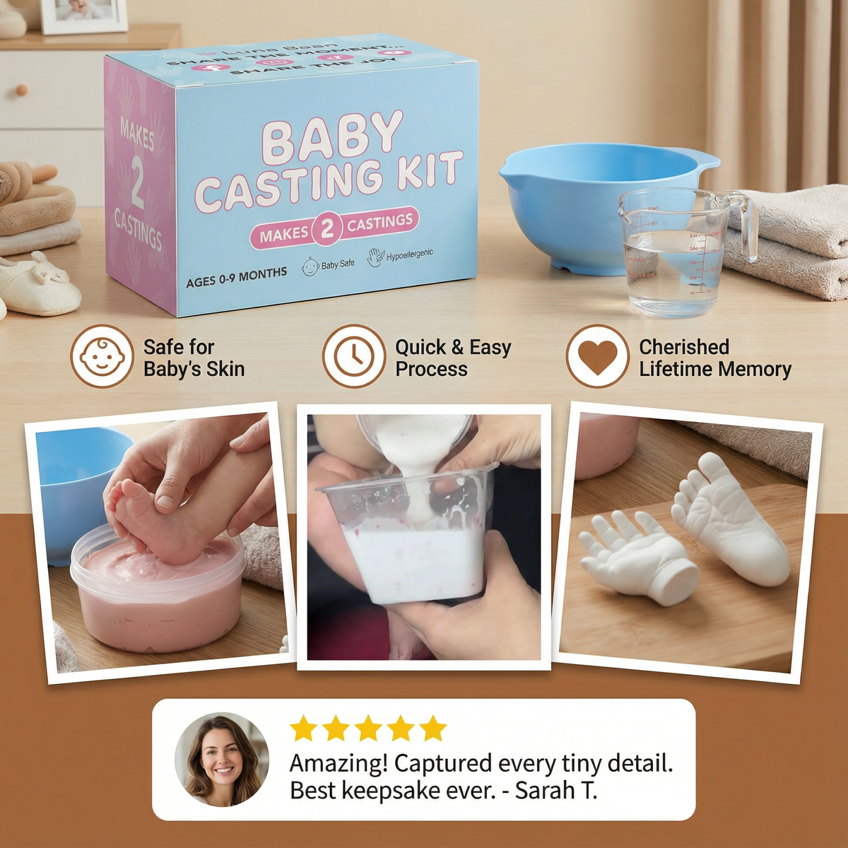 Newborn Hand and Footprint Impression Kit with Safe Molding Compound