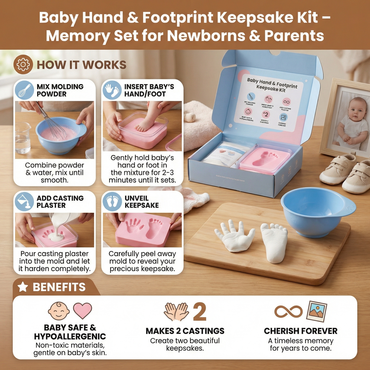 Newborn Hand and Footprint Impression Kit with Safe Molding Compound