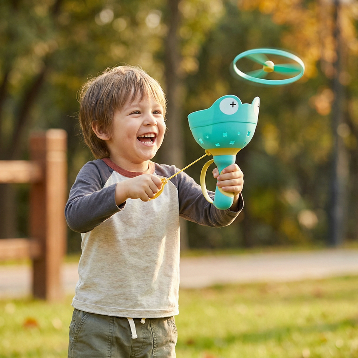 Pull String Propeller Toy with Frog Shapes and 6 Colorful Pieces