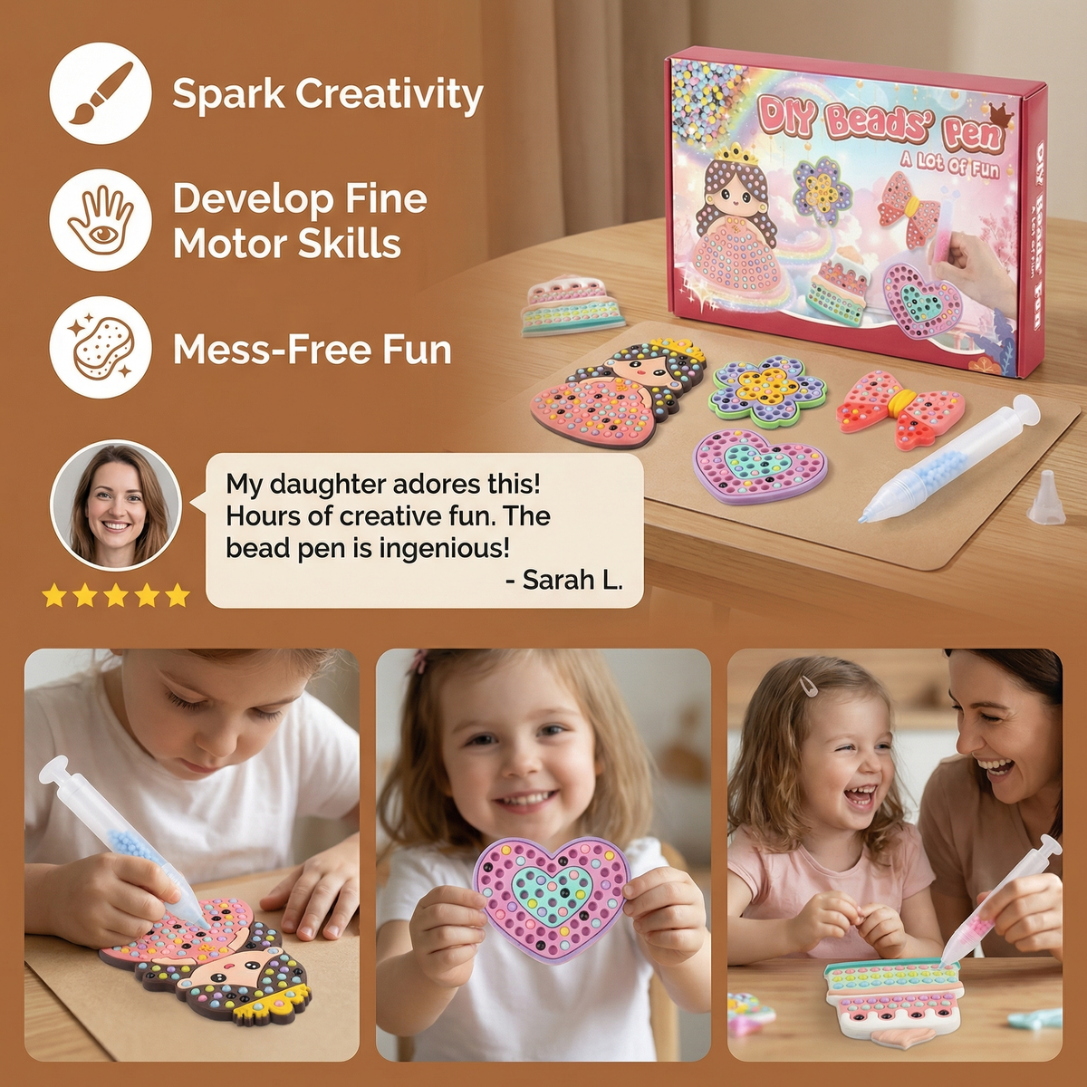 Bead Painting Kit with Multiple Design Templates and Step-by-Step Instructions for Kids
