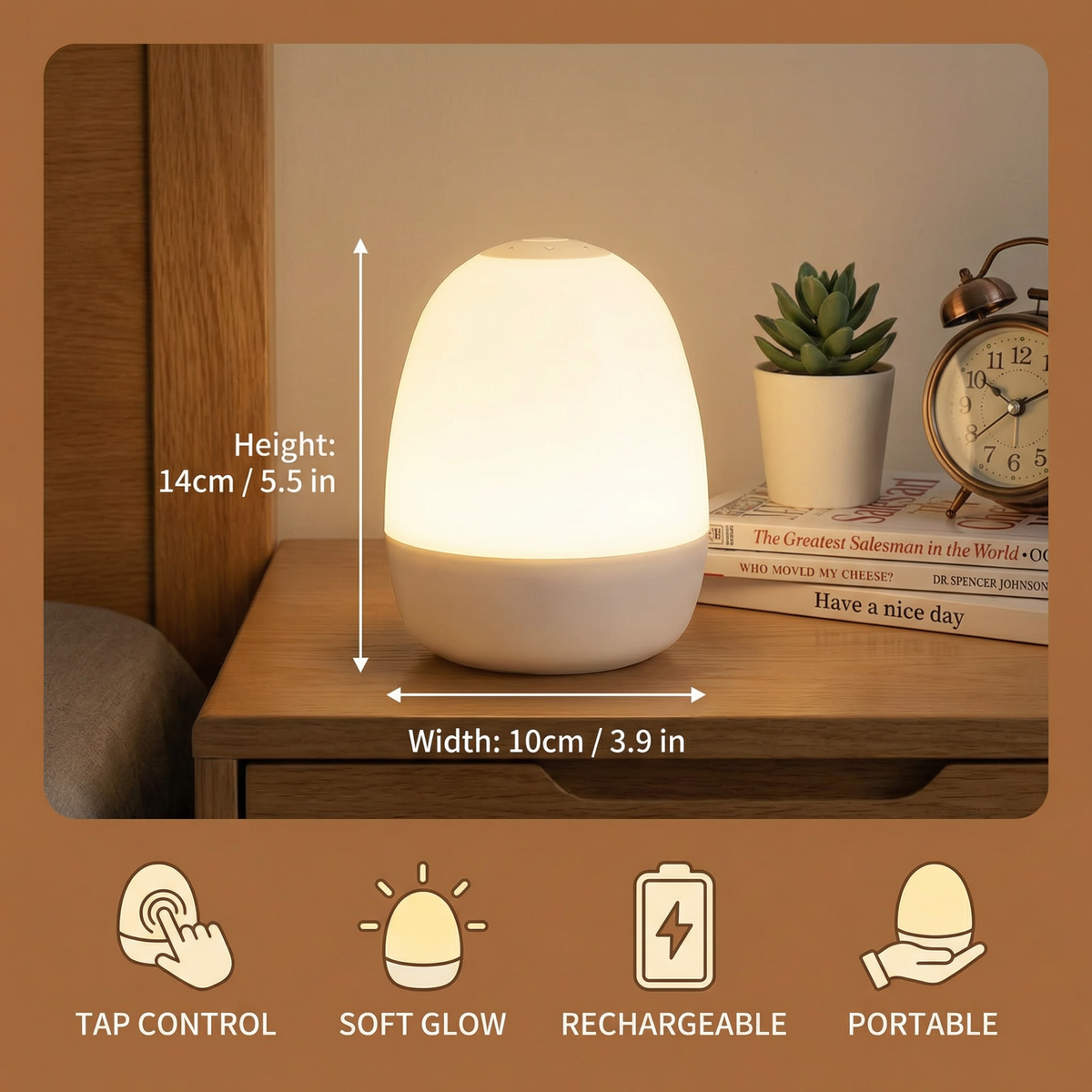 Silicone Night Light with Touch Control and Adjustable Brightness, Rechargeable Battery