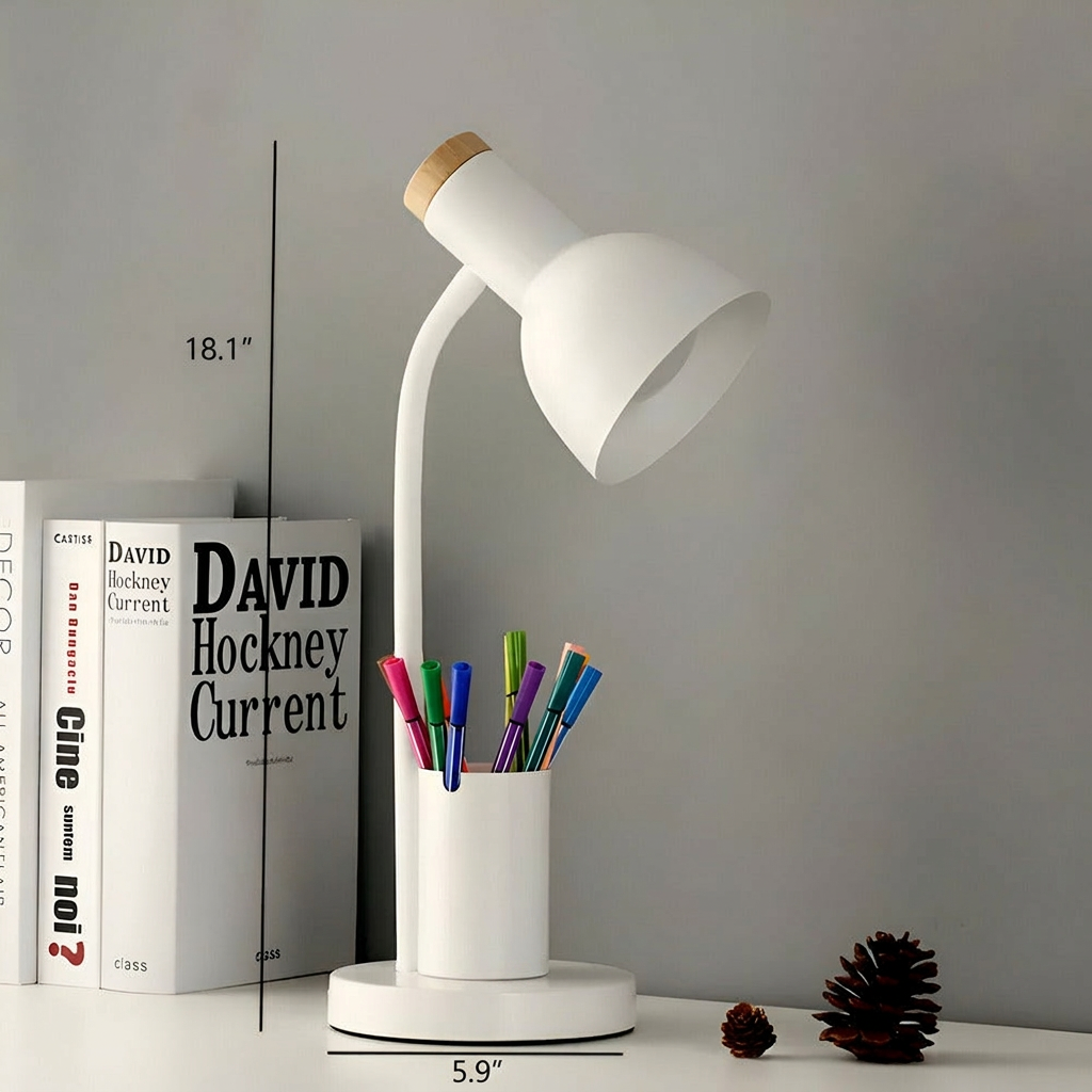 Adjustable LED Task Lamp with Integrated Pen Holder, Iron Construction