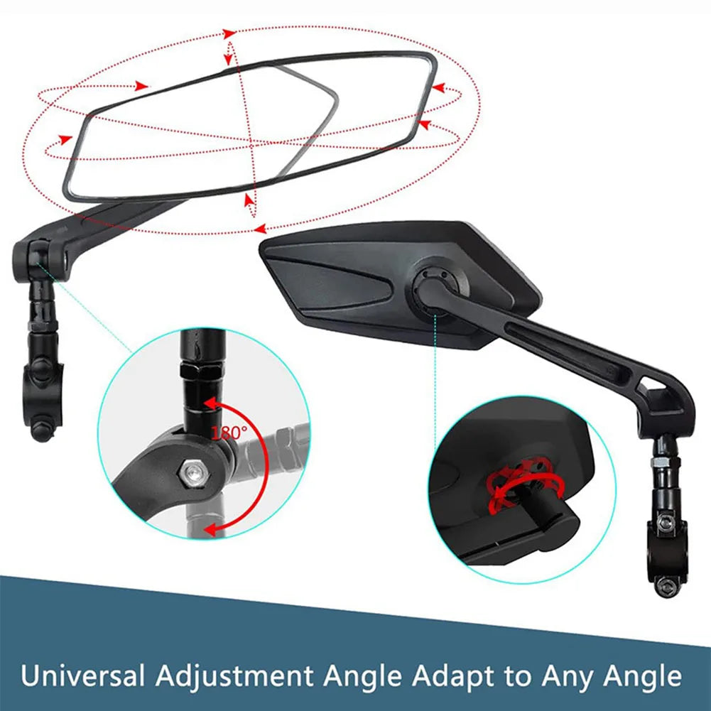 Handlebar Mirrors with 360 Degree Rotation and Flat Glass for Bikes and Scooters