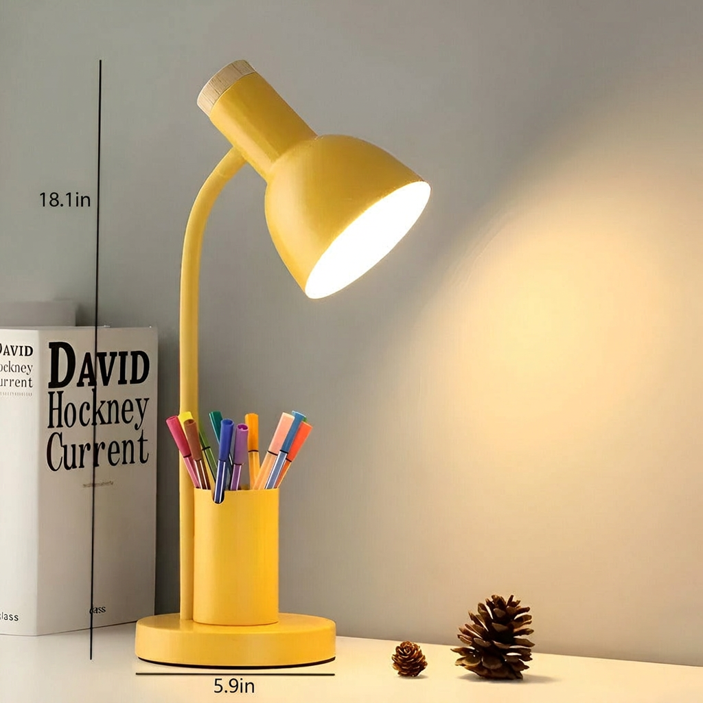 Adjustable LED Task Lamp with Integrated Pen Holder, Iron Construction